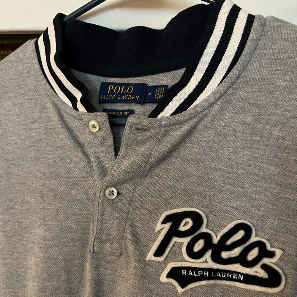 Polo Logo Script Button Shirt Euc - image 3